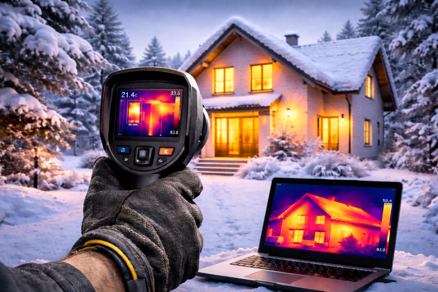 Ekspertyza kamerą termowizyjną budynku jednorodzinnego w Kaliszu – mostki termiczne na elewacji